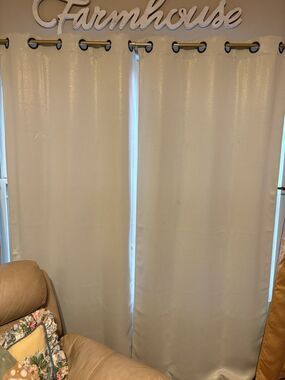 Curtains Drapes Cream Hints of green Gold Specks  35 In X 84 In  2 Panels
